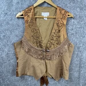 Vintage En Route Vest Womens Medium Brown Fringe Cowgirl Country Western Rodeo